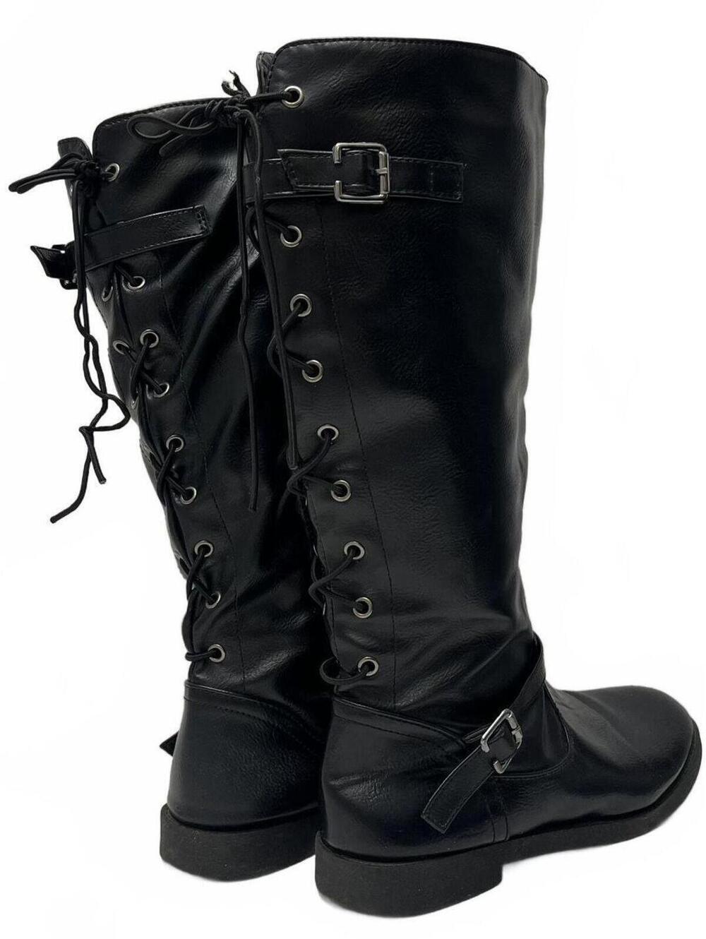 Wanted Lexie Lace Up Black Pleather Knee High Riding Boots Womens EUR 36